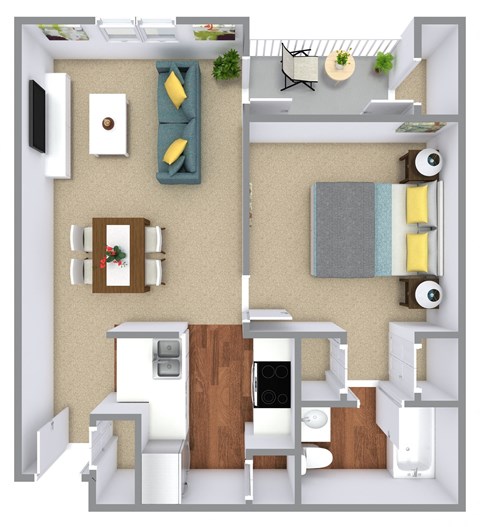 Floor plan for 1 bed, 1 bath, 570 sqft